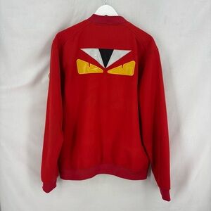 Fendi Monster Eyes Red Bomber Jacket Men’s Size 54 Made in Italy Designer Zip